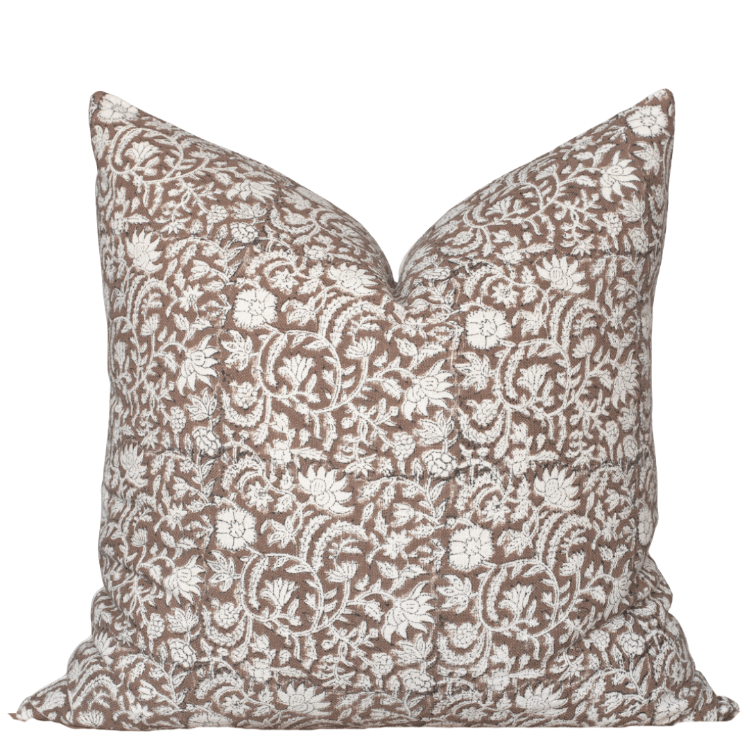 Nina Floral Block Printed Pillow Cover Review: Apartment No.3's Brown Boho Statement Piece