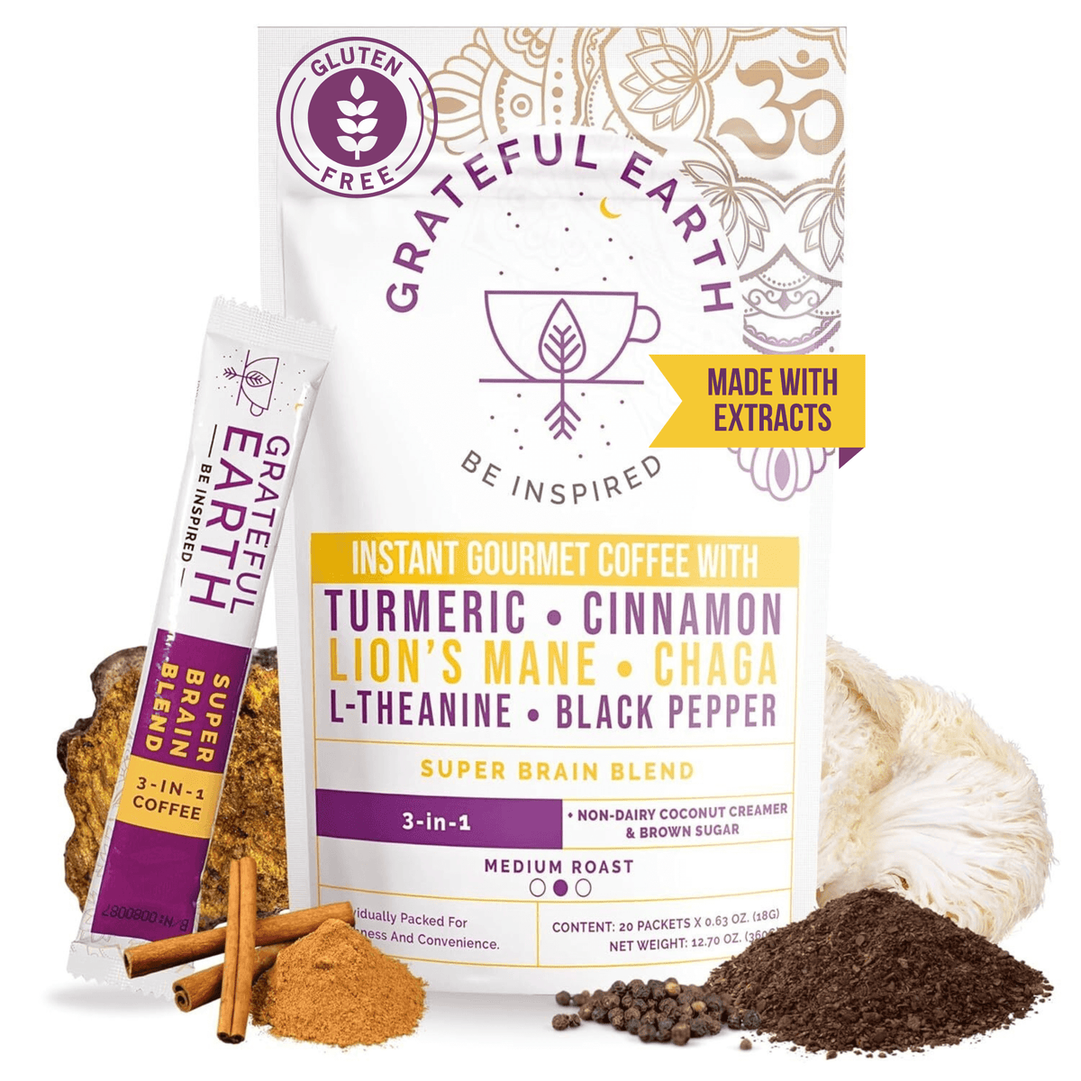 Grateful Earth Medium Roast Mushroom Coffee Review: Super Brain Blend