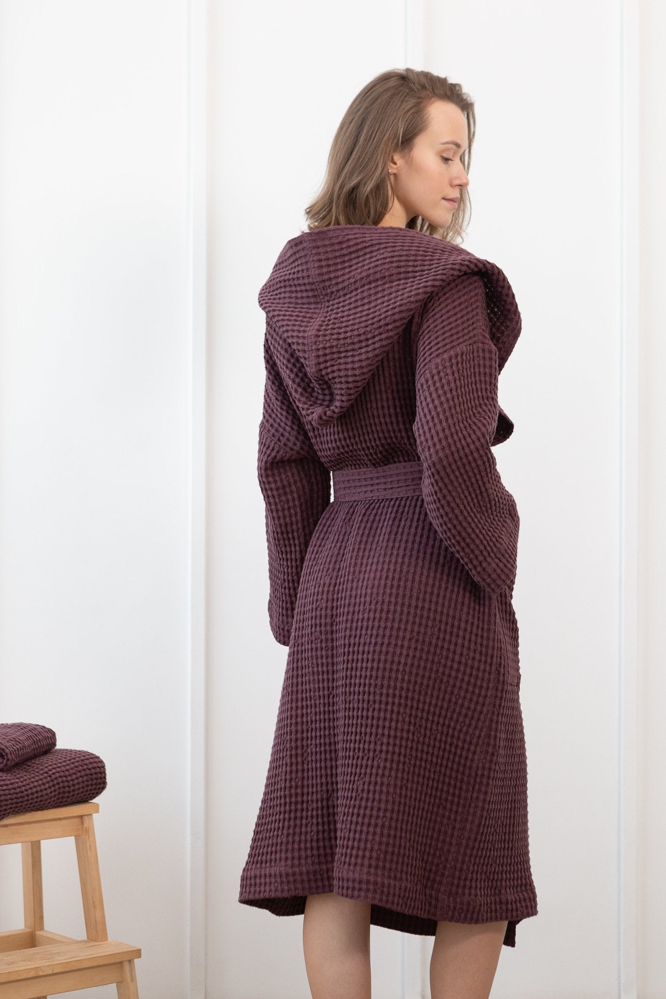 Linen Couture Plum Linen Waffle Robe with Hoodie Review