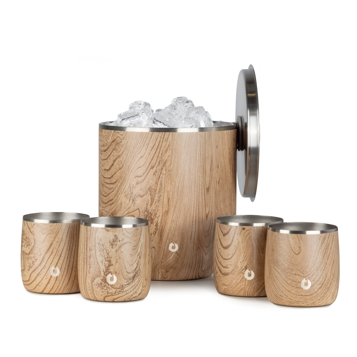 Snowfox Stainless Steel Ice Bucket and Rocks Glass Set Review: Natural Teak Home Bar Upgrade