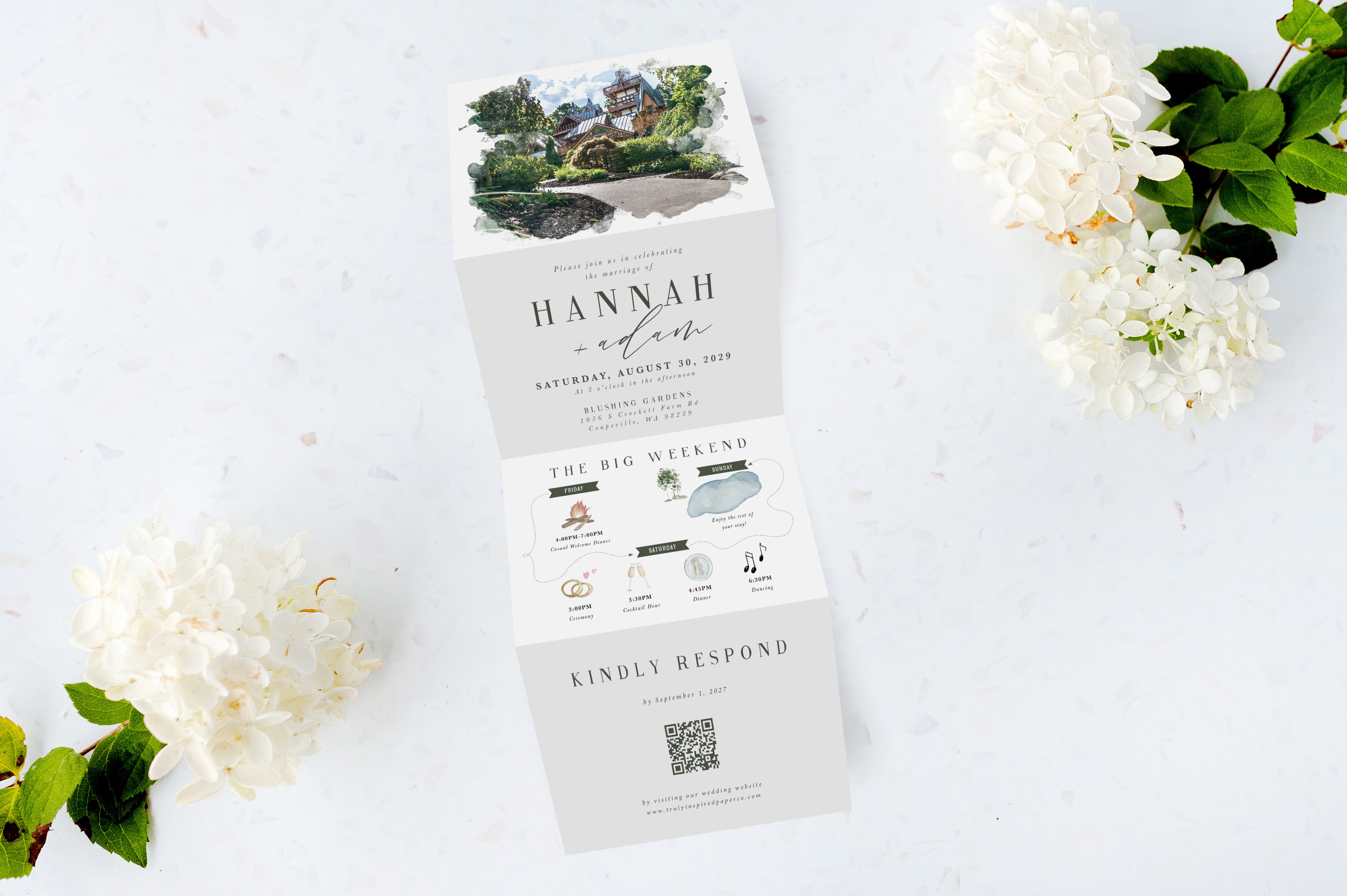 Truly Inspired Paper Co. Venue Watercolor Tri Fold Invitation Review: Custom Wedding Stationery, Priced Out