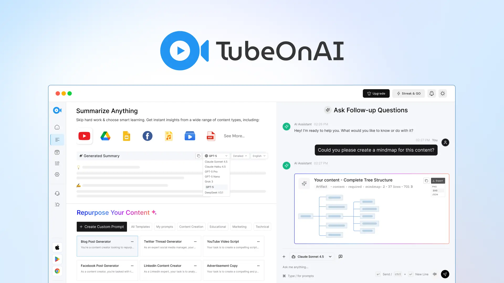 TubeOnAI Review 2026: Fast AI Summarizer & Content Repurposer